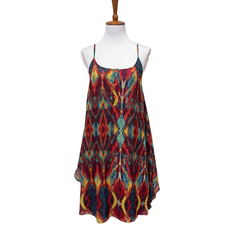 Alice + Olivia Rhi tiered hem tribal diamond geometric print flowy tank dress
